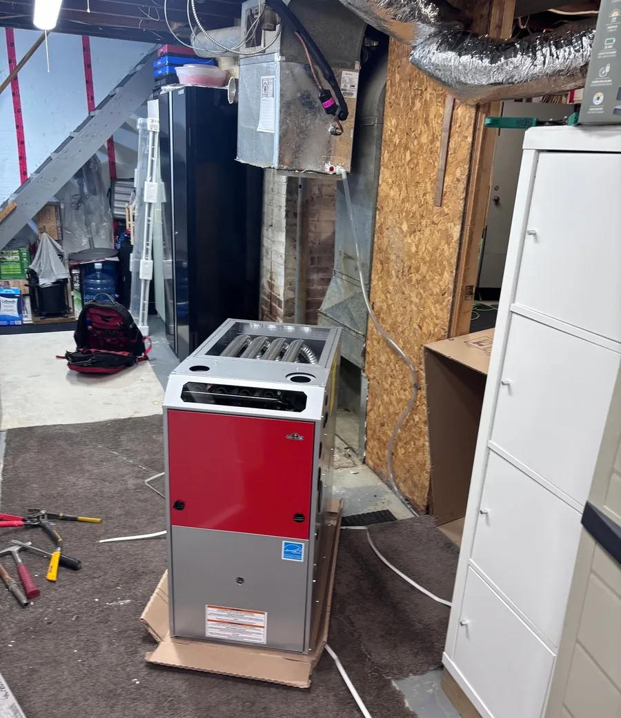 High-efficiency furnace installed in a Saskatoon mechanical room